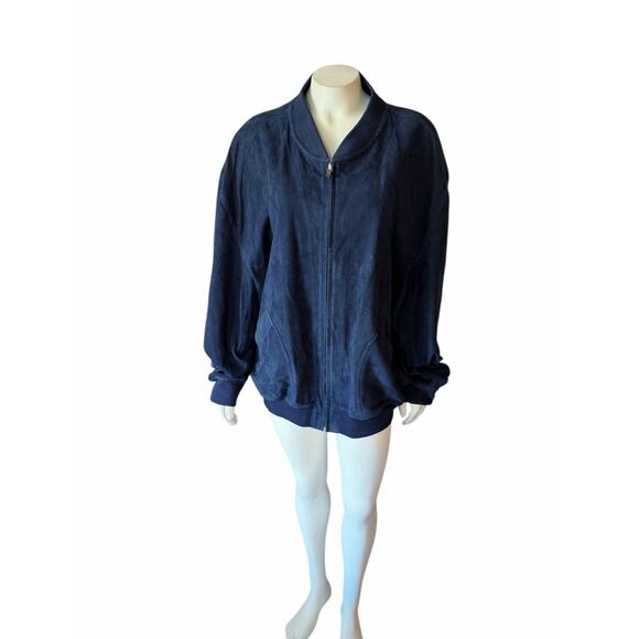 Bally Reversible Blue Suede Leather Bomber Jacket Vintage Sz 46 - Picture 2 of 16
